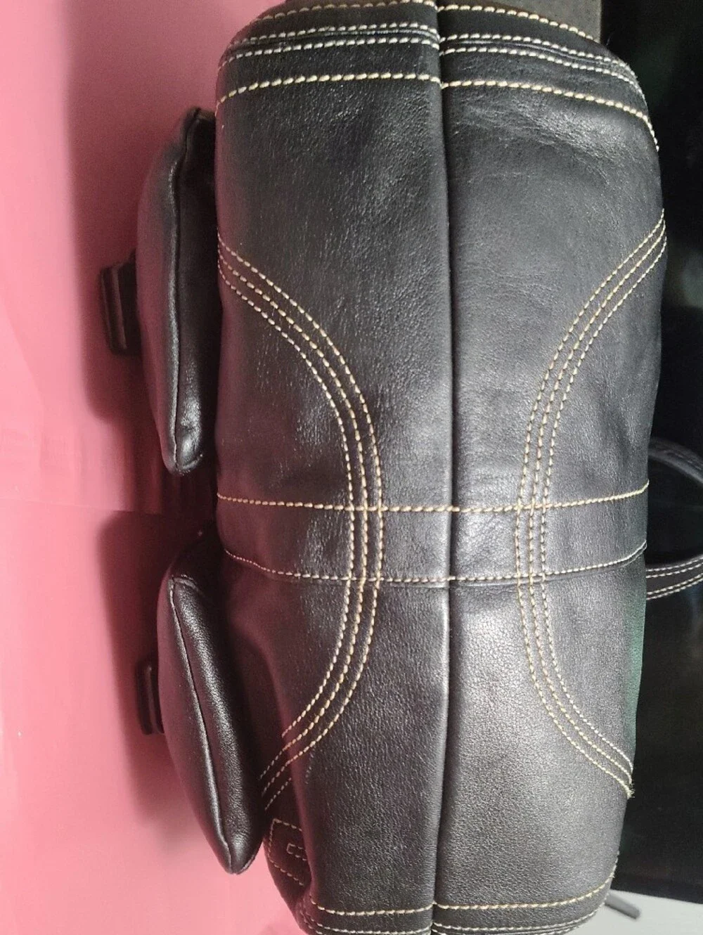 Vintage Coach Soho Big Buckle Satchel Black Leather Tote Bag Pockets-iconic